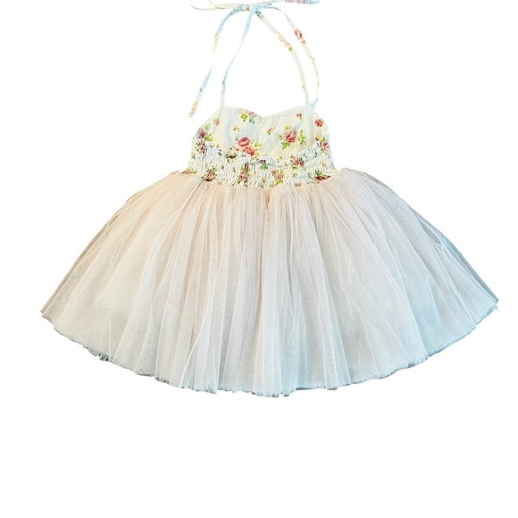 Flofullzique Floral Blush and White Kids Tulle Dress Size 1 - Picture 5 of 9